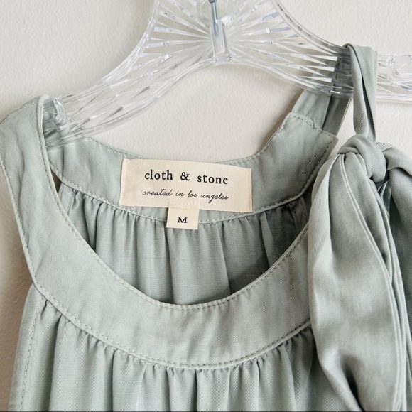 CLOTH & STONE ANTHROPOLOGIE Tencel Halter Bow Romper Sage Casual Feminine | Sz M - Picture 3 of 7